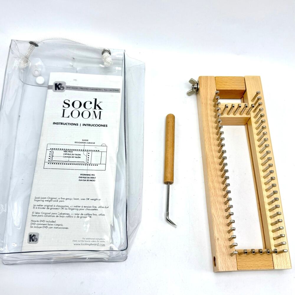 KB Sock Loom Knitting Board Adjustable Wood Frame 60 Metal Pegs